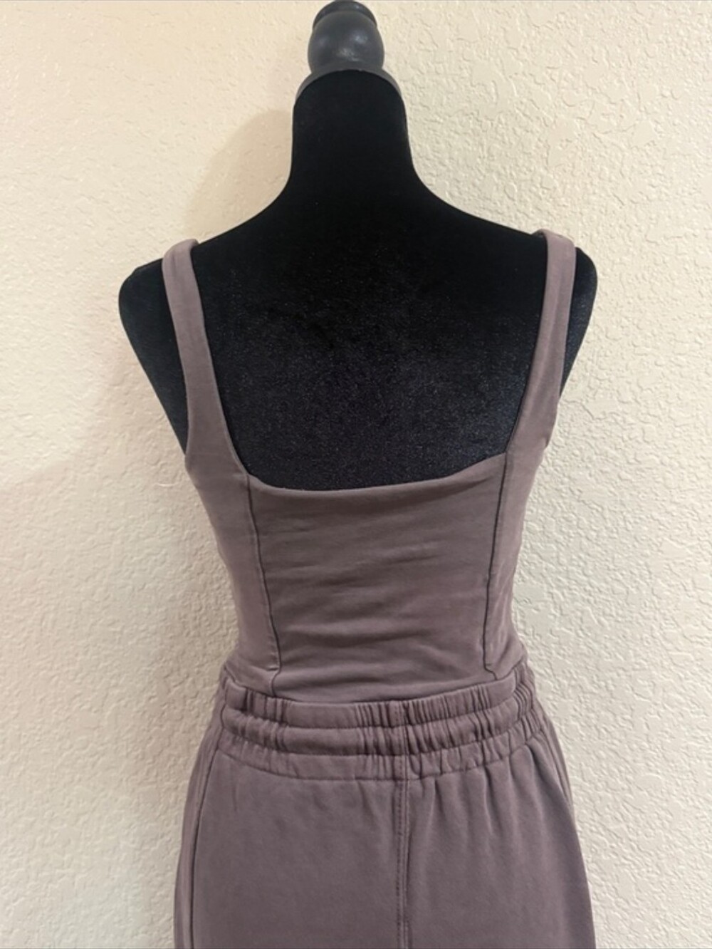 New Free People Inbound Washed Brown Square-Neck Jumpsuit with Drawstring Waist - Picture 5 of 8